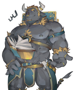 2_horns abs anthro armor bone book eyewear facial_piercing glasses hair horn male moobs nipple_piercing nipples nose_piercing piercing ring skull solo hydaus 2019 hi_res