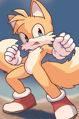 2_tails action_pose anthro blue_eyes cheek_tuft chest_tuft clothing cute_fangs dipstick_tail facial_tuft fangs featureless_crotch footwear footwear_only fur gloves handwear male markings mostly_nude multi_tail open_mouth orange_body orange_fur pose red_clothing red_footwear red_shoes shoes shoes_only solo standing tail tail_markings teeth tuft white_body white_clothing white_fur white_gloves white_handwear white_inner_ear young young_anthro young_male dinim sega sonic_the_hedgehog_(series) miles_prower canid canine fox mammal 2024 hi_res