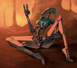 blush bodily_fluids breasts female gesture hand_gesture heart_symbol looking_at_viewer machine non-mammal_breasts not_furry solo spread_legs spreading sweat johnfoxart star_wars b1_battle_droid battle_droid humanoid robot 2021 digital_media_(artwork)