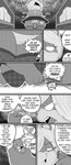 angry anthro bottomwear clothed clothing dialogue duo extreme_size_difference female fishnet_clothing fishnet_legwear grabbing_micro hair hair_over_eye legwear macro male male/female micro micro_on_macro nervous size_difference skirt speech_bubble upskirt stillelk62 noa_(stillelk62) penelope_(stillelk62) domestic_cat felid feline felis mammal mephitid skunk absurd_res comic greyscale hi_res monochrome