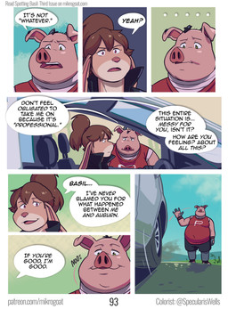 anthro bandage body_hair bottomwear breasts car clothed clothed_anthro clothed_female clothed_male clothing dialogue duo eyebrows female fur gesture group hair horn jacket male outside overweight overweight_anthro overweight_male piercing pink_body pink_fur pink_skin shirt shorts smile tank_top teeth text tongue topwear vehicle waving mikrogoat basil_(mikrogoat) ruby_(mikrogoat) domestic_pig lagomorph leporid mammal rabbit suid suine sus_(pig) comic english_text hi_res url