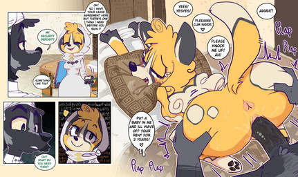 age_difference anthro anthro_penetrated anus big_breasts big_butt big_penis black_penis blush bodily_fluids bottomless bottomless_female breasts butt clothed clothed_anthro clothed_female clothing cum_request curvy_figure dialogue doggystyle duo explicitly_stated_consent female female_penetrated from_behind_position fully_clothed fully_clothed_anthro fully_clothed_female genital_fluids genitals happy happy_sex heart_symbol holding_partner impregnation_request insemination_request knock_me_up looking_pleasured male male/female male_penetrating male_penetrating_anthro male_penetrating_female mature_anthro mature_female narrowed_eyes older_female penetration penile penile_penetration penis penis_in_vagina requesting sex small_waist stretched_vagina tail text thick_thighs tight_fit tongue unprofessional_behavior vaginal vaginal_fluids vaginal_penetration voluptuous voluptuous_anthro voluptuous_female vulva wide_hips y_anus younger_male canaryprimary cassowary_(canaryprimary) canid canine canis domestic_dog mammal 2023 comic english_text hi_res