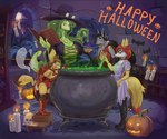 anthro brown_eyes cauldron claire_(drxsmokey) clothing costume eyewear female fur glasses green_body green_eyes green_skin grey_body grey_fur group holidays jack-o'-lantern jenny_(drxsmokey) red_eyes short_stack slime yellow_body yellow_eyes yellow_fur drxsmokey halloween nintendo pokemon fan_character millie_(drxsmokey) scheele_(drxsmokey) braixen generation_1_pokemon generation_3_pokemon generation_6_pokemon ghost goodra mightyena pikachu pokemon_(species) spirit hi_res