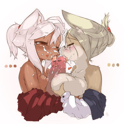 anthro blush bodily_fluids breast_play breast_size_difference breasts collaborative collaborative_fellatio collaborative_oral collaborative_sex cum cum_on_face cumshot dickface duo ejaculation erection eyewear fellatio female genital_fluids genitals glasses heart_symbol humanoid_genitalia humanoid_penis kemono licking male male/female nipples oral orgasm penile penis penis_lick pince-nez sex simple_background titfuck tongue tongue_out white_background visark yaranaika canid canine fox mammal 1:1 meme