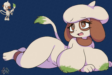 3_fingers 3_toes anthro areola big_breasts breasts brown_body brown_eyes brown_fur cute_fangs dipstick_tail eyebrows eyelashes fangs feet female female_anthro fingers fur genitals green_areola green_nipples green_tail green_tail_tip lying markings multicolored_body multicolored_fur multicolored_tail navel nipples nude nude_anthro nude_female open_mouth pink_tongue pupils raised_tail simple_background solo tail tail_markings tail_tuft tan_body tan_breasts tan_fur tan_tail teeth toes tongue tuft vulva white_pupils safersophieroth nintendo pokemon generation_2_pokemon pokemon_(species) smeargle 2025 3:2 absurd_res alpha_channel digital_media_(artwork) hi_res watermark