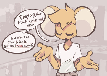 anthro big_ears city city_background clothing dialogue explicit_text eyes_closed head_tuft male shirt solo speech_bubble t-shirt topwear tuft 9hammer mix_(9hammer) mammal rodent hi_res nonbinary_(lore)