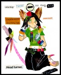 anthro belt bottomwear clothing female flower glamfur glass green_eyes pants plant shirt solo sweater text topwear zeriara chival_(character) canid canine mammal collage_(artwork) english_text papercutting_(artwork) traditional_media_(artwork)