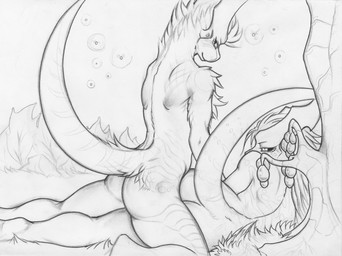 anal anal_penetration anthro anthro_on_anthro butt duo grass lying male male/male male_penetrated male_penetrating male_penetrating_male nude on_side penetration plant sex tree nirvana3 alien lizard reptile scalie 2015 greyscale monochrome