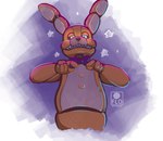 anthro blue_eyes bow_tie fingers glistening glistening_eyes looking_down machine male purple_bow_tie solo yellow_body flomarcy five_nights_at_freddy's into_the_pit scottgames spring_bonnie_(fnaf) animatronic lagomorph leporid mammal rabbit robot 2024 digital_media_(artwork) hi_res