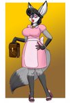 ankh ankh_necklace anthro apron big_breasts blush breasts briefcase clothing dress female footwear fur gem grey_body grey_fur hand_on_hip high_heels housewife jewelry lips mind_control necklace pearl_(gem) shoes solo spiral_eyes stepfordization thick_lips faust1173 canid canine fennec_fox fox mammal true_fox hi_res