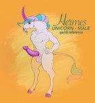 anthro balls biped blue_hair blue_tail erection fur genitals green_hair green_tail hair hand_on_hip hooves horn male multicolored_tail nipples orange_background penis pink_hair pink_nipples pink_tail purple_eyes purple_hooves purple_horn purple_penis ribbed_horn simple_background smile solo standing tail tail_tuft text tuft white_balls white_body white_fur white_tail ninetht mythology equid equine mammal mythological_creature mythological_equine unicorn digital_media_(artwork) english_text model_sheet