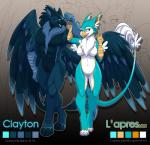 anthro beak breasts duo feathered_wings feathers featureless_breasts female flexing male non-mammal_breasts tail wings lapres mythology clayton avian gryphon mythological_avian mythological_creature