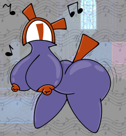 1_eye anthro big_breasts big_butt breasts butt dancing female huge_breasts huge_butt musical_note musical_symbol nipples orange_nipples purple_body purple_skin red_nipples screencap screencap_background solo symbol tail skeletonhearts deltarune undertale_(series) tao_(deltarune) darkner hi_res
