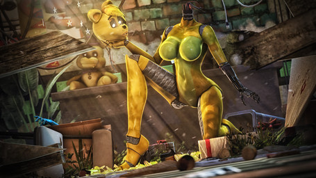 5_fingers abandoned_building anthro black_nose blonde_hair breasts clothing female fingers fur glowing glowing_eyes hair hat headgear headwear machine nude plant plushie solo top_hat wire wood yellow_body yellow_fur doctorred2000 disembowell_(modeler) red-eye_(modeler) five_nights_at_freddy's scottgames golden_freddy_(fnaf) animatronic bear mammal robot 16:9 2017 3d_(artwork) absurd_res digital_media_(artwork) hi_res source_filmmaker_(artwork) widescreen