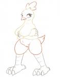 anthro anthrofied avian beak big_breasts bird breasts claws combusken feathered_wings feathers female generation_3_pokemon genitals hi_res huge_breasts monochrome nintendo nipples non-mammal_breasts nude pokemon pokemon_(species) posexe pussy simple_background solo white_background wings