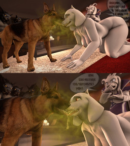 anthro bad_breath bodily_fluids dialogue drooling duo female feral group humiliation kissing kissing_feral male male/female nude saliva saliva_string smelly sniffing sniffing_breath trio visible_stench marthaah warfaremachine_(modeler) mythology undertale undertale_(series) asriel_dreemurr toriel bovid canid canine canis caprine domestic_dog goat mammal mythological_canine mythological_creature werecanid werecanine werecreature werewolf 3d_(artwork) comic digital_media_(artwork) hi_res