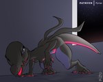 anthro black_body breasts crawling female grinning_at_viewer nude small_breasts solo tail conditional_dnp pyriax nintendo pokemon generation_7_pokemon lizard pokemon_(species) reptile salazzle scalie 5:4