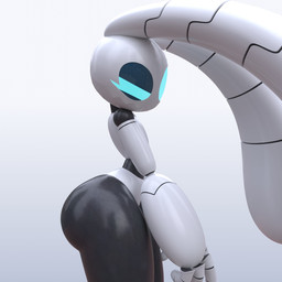 anthro big_butt biped black_body butt female glistening glistening_body huge_butt huge_ears jagged_mouth looking_aside_at_viewer machine screen_eyes segmented_body small_waist solo thick_thighs wasp_waist white_body wide_hips sharpybutts sharpy_(sharpybutts) lagomorph leporid mammal rabbit robot 1:1 2025 3d_(artwork) digital_media_(artwork) hi_res