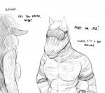 anthro bdsm bill_(hladilnik) black_and_white blindfold bondage bound bovid caprine chair domestic_sheep duo english_text equid equine female furniture hi_res hladilnik jane_doe_(hladilnik) male mammal monochrome muscular muscular_male nude sheep submissive submissive_male text zebra