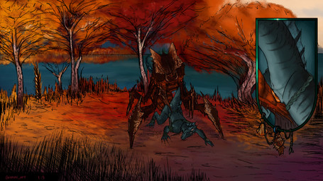 alien_genitalia angry anthro anthro_on_feral arthropod_abdomen arthropod_abdomen_genitalia bestiality clawing_at_ground close-up close_up_panel dominant duo feral genitals grass larger_dom male male/male male_penetrated male_penetrating male_penetrating_male outside outside_sex penetration penile penile_penetration penis plant questionable_consent sex size_difference slit_penetration slit_play tree water gummi_art helldivers alien alpha_commander(helldivers2) arthropod insect lizard reptile scalie terminid 16:9 digital_drawing_(artwork) digital_media_(artwork) digital_painting_(artwork) hi_res painting_(artwork) widescreen