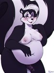 2024 anthro areola bedroom_eyes belly big_belly black_body black_fur blush doronkomajo eyebrows eyelashes fur genitals hand_on_shoulder hi_res looking_at_viewer looney_tunes male mammal mephitid moobs narrowed_eyes nipples nude overweight overweight_anthro overweight_male penis pepe_le_pew seductive skunk slightly_chubby slightly_chubby_anthro slightly_chubby_male solo striped_skunk thick_thighs warner_brothers white_body white_fur