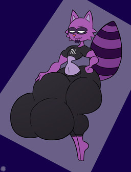 anthro bedroom_eyes belly big_bulge bottom_heavy bottomwear bulge cheek_tuft clothing countershade_belly countershading crop_top curvy_figure detailed_bulge eyelashes facial_hair facial_markings facial_tuft femboy fur geometric_background goatee hand_on_bulge head_markings heart_nose heart_symbol huge_bulge huge_thighs hyper hyper_bulge logo looking_at_viewer male markings mask_(marking) midriff mustache narrowed_eyes navel pants purple_body purple_fur seductive shirt simple_background solo striped_markings striped_tail stripes tail tail_markings text thick_thighs topwear tuft wide_hips thatdawgmurray happy_tree_friends lorenzo_(subzerowizardo) mammal procyonid raccoon absurd_res aliasing artist_logo artist_name digital_media_(artwork) hi_res signature