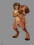 animal_genitalia anthro balls big_ears big_tail biped blue_eyes brown_body brown_fur brown_hair claws digitigrade fangs feet fluffy fluffy_tail fully_sheathed fur genitals hair hindpaw long_tail looking_at_viewer male muscular muscular_anthro muscular_male nude paws pose sabertooth_(anatomy) sheath simple_background solo stripes tail teeth mistresssparkles agentdiego007 artyom_(agentdiego007) canid canine felid hybrid mammal prehistoric_species saber-toothed_tiger 2011 absurd_res hi_res pinup