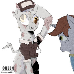 alternate_universe brown_clothing brown_mane brown_shirt brown_topwear burns clothing collared_shirt delivery_(commerce) delivery_employee duo female feral fur gesture green_eyes grey_body grey_fur hat headgear headwear horn mane postal_carrier postal_delivery salute shirt short_mane simple_background smile text topwear unicorn_horn vault_suit white_background wings wounded yellow_eyes espectro111222 fallout fallout_equestria friendship_is_magic hasbro microsoft my_little_pony mythology derpy_hooves_(mlp) littlepip equid equine ghoul_(fallout) mammal mythological_creature mythological_equine pegasus undead unicorn 1:1 2025 artist_name digital_drawing_(artwork) digital_media_(artwork) watermark