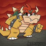 2_horns anthro clothing hair horn male outline red_hair scales shell solo spiked_shell spikes spikes_(anatomy) toony yellow_body yellow_scales artdexo2000 mario_bros nintendo bowser koopa reptile scalie 1:1 absurd_res hi_res