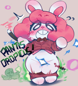 ambiguous_gender anthro biped black_eyes blush blush_lines bottomwear bottomwear_down bow_tie buckteeth clothed clothing convenient_censorship duo emanata exclamation_point eye_through_hair eyebrow_through_hair eyebrows feet female female_anthro female_focus footpink_nose hair holding_object looking_down looking_down_at_self magic magic_user magic_wand no_underwear open_mouth pants pants_down partially_clothed partially_clothed_anthro partially_clothed_female pink_hair pink_inner_ear pupils red_bottomwear red_clothing red_pants red_shirt red_topwear shirt shocked solo_focus standing teeth text topwear translucent translucent_hair white_ears white_pupils white_sclera ligma_(artist) ufo_50 avian bird lagomorph leporid mammal rabbit bare 2024 archived_source digital_drawing_(artwork) digital_media_(artwork) handwritten_text hi_res shaded