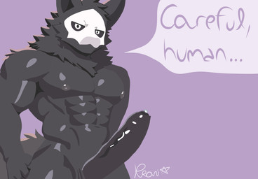 abs anthro biceps big_penis black_body black_fur black_penis bodily_fluids bone dialogue dripping erection foreskin front_view fur genital_fluids genitals huge_penis looking_at_viewer male muscular muscular_anthro muscular_male nude nude_anthro nude_male partially_retracted_foreskin penis precum precum_drip precum_on_penis simple_background skull skull_head solo speech_bubble standing tail text vein veiny_penis unknown_artist changed_(video_game) puro_(changed) canid canine canis goo_creature mammal wolf artist_name cel_shading english_text hi_res shaded signature