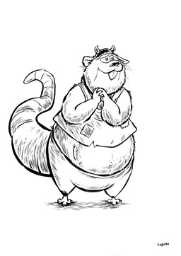 anthro armor belly bottomwear clothing headgear helmet male overweight overweight_male pants shirt simple_background solo toony topwear white_background jwbalsley stinky_the_rat mammal murid murine rat rodent 2025 hi_res monochrome