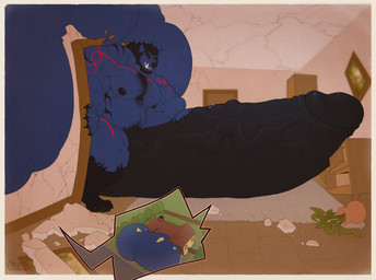 anthro balls barazoku beard big_balls big_muscles big_penis black_body black_claws black_fur black_hair black_markings black_penis black_sclera blue_body blue_fur building building_destruction claws cutaway destruction facial_hair fangs finger_claws fur genitals glans grin hair huge_balls huge_muscles huge_penis humanoid_genitalia humanoid_penis hyper hyper_balls hyper_genitalia hyper_penis inside male male_anthro markings muscular nude penis red_eyes red_markings short_hair side_view smile solo standing teeth toe_claws vein veiny_penis yellow_eyes gryblak jaren_(darktalbain64) canid canine mammal hi_res