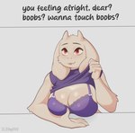 anthro big_breasts boobs?_wanna_touch_boobs? bovid bra breasts caprine clothed clothing ebiy female goat hi_res mammal mature_female meme presenting presenting_breasts raised_clothing red_eyes solo toriel undertale_(series) underwear