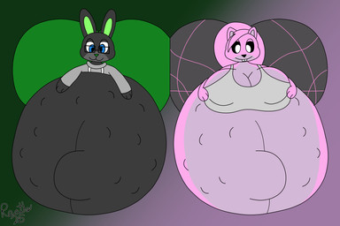 anthro ass_to_ass belly big_belly big_breasts big_butt big_navel big_nipples big_tail black_bottomwear black_clothing black_eyewear black_glasses black_nose black_pants black_sclera black_yoga_pants blue_eyes both_pregnant bottomwear bra breasts buckteeth butt butt_squish clothing duo eyewear female fetal_movement glasses green_background green_bottomwear green_clothing green_inner_ear green_leggings green_legwear green_nose green_pants grey_body grey_bra grey_clothing grey_ears grey_hoodie grey_inner_ear grey_sports_bra grey_topwear grey_underwear hair hand_on_belly hand_on_breast hand_on_own_belly hand_on_own_breast hoodie huge_belly huge_breasts huge_butt huge_navel huge_nipples huge_tail hyper hyper_belly hyper_breasts hyper_butt hyper_navel hyper_nipples hyper_pregnancy leggings legwear male multicolored_body multiple_pregnancies navel nipple_outline nipples outie_navel pants pink_background pink_body pink_ears pink_hair pink_tail pregnant pregnant_anthro pregnant_female pregnant_male romantic romantic_couple simple_background smile sports_bra squish tail teeth topwear two_tone_body underwear white_eyes yoga_pants reathe mayternity reathe_(character) susie_(reathe) lagomorph leporid mammal rabbit rodent sciurid tree_squirrel 2026 3:2 colored digital_media_(artwork) flat_colors hi_res signature