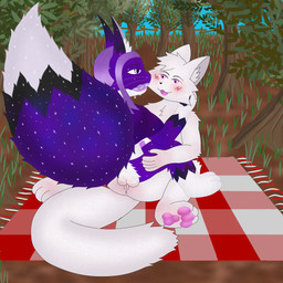 anal anal_penetration anthro anus balls big_tail blush bodily_fluids butt butt_grab cheek_tuft cum cum_in_mouth cum_inside duo facial_tuft femboy fluffy fluffy_ass fluffy_shoulders fluffy_tail genital_fluids genitals hair hand_on_butt heart_symbol josou_seme long_ears long_hair male male/male male_penetrated male_penetrating male_penetrating_male paws penetration penile penile_penetration penis_in_ass pink_eyes purple_body sex star tail tuft white_body myeluefurdie boy_kisser_(meme) arctic_fox canid canine domestic_cat felid feline felis fox mammal true_fox 1:1 absurd_res hi_res meme