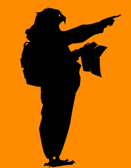ambiguous_gender anthro backpack beak claws clothing feathers gesture hand_gesture map minimalist pointing solo einin avian bird 2026