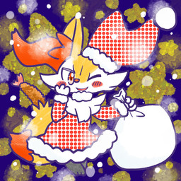 ambiguous_anthro ambiguous_gender anthro biped blush blush_stickers christmas_clothing christmas_headwear clothed clothed_ambiguous clothed_anthro clothing dipstick_tail food front_view hat headgear headwear holding_bag holidays leaning leaning_forward looking_at_viewer markings object_in_tail one_eye_closed open_mouth open_smile santa_dress santa_hat shrimp_(food) simple_background smile snow solo standing star_polygon tail tail_markings wink winking_at_viewer annyui0611 christmas nintendo pokemon braixen canid generation_6_pokemon mammal pokemon_(species) 1:1 2024 digital_drawing_(artwork) digital_media_(artwork) full-length_portrait hi_res japanese_description portrait translated_description