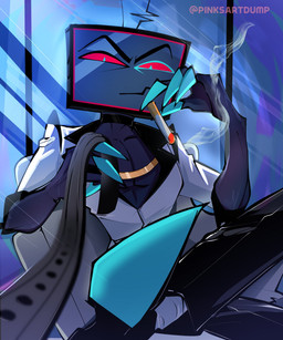 4_fingers blue_body blue_skin choker cigarette claws electronics finger_claws fingers for_a_head holding_cigarette holding_object jewelry leash leashed_viewer looking_at_viewer male necklace pecs screen screen_face sitting smoking solo television text tv_antenna pinksartdump hazbin_hotel hellaverse vox_(hazbin_hotel) demon demon_humanoid humanoid object_head screen_head tv_head 2024 5:6 absurd_res artist_name digital_drawing_(artwork) digital_media_(artwork) hi_res watermark