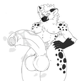 anthro armpit_hair balls big_balls big_penis bodily_fluids body_hair dripping foreskin genital_fluids genitals male penis precum precum_drip solo steam thick_thighs tribal yeentorch kevu gnoll hyena mammal absurd_res hi_res