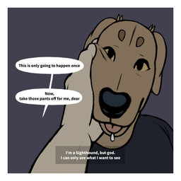anthro black_clothing black_shirt black_t-shirt black_topwear bodily_fluids border brown_body brown_fur clothing cupping_face drooling duo female fur saliva shirt simple_background speech_bubble t-shirt tan_body tan_fur text topwear white_body white_border white_fur yellow_eyes oystr jo_(oystr) lily_(oystr) ambiguous_species canid canine canis domestic_dog hunting_dog mammal sighthound 1:1 english_text hi_res