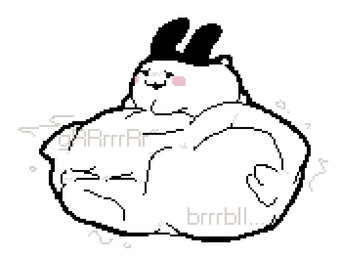 >_< ambiguous_gender ambiguous_pred belly belly_bed belly_on_ground big_belly big_ears biped black_ears black_eyes bloated blue_ears blush blush_lines cheek_spots churn clenched_eyes digestion digestion_noises ellipsis empty_eyes eyes_closed face_imprint featureless_arms feet fully_inside grey_text half-closed_eyes hand_on_belly hand_on_own_belly huge_belly hyper hyper_belly imprint long_ears lying lying_on_ground monotone_arms monotone_background monotone_belly monotone_face monotone_feet motion_lines narrowed_eyes nose_blush noseless on_front on_ground open_mouth open_smile pink_cheeks resting_on_belly rumbling_stomach satisfied scut_tail short_arms short_legs short_tail side_view simple_background size_difference small_feet smaller_ambiguous smaller_pred smile soft_vore solo sound_effects tail unseen_prey unwilling_prey vore vowelless vowelless_sound_effect white_arms white_background white_belly white_body white_face white_feet white_tail meatcanister tamagotchi daniel_(meatcanister) lagomorph leporid mammal mimitchi tamagotchi_(species) 2026 digital_media_(artwork) english_description full-length_portrait pixel_(artwork) portrait female_(lore) male_(lore)