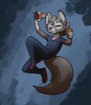 abstract_background anthro clothing eyes_closed female fur grey_body grey_fur onesie rocket solo toy young feretta space_vixen tale_of_tails webtoon vixavil_hayden canid canine fox mammal red_fox silver_fox true_fox digital_media_(artwork) hi_res shaded