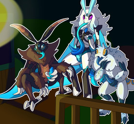 animal_genitalia antennae_(anatomy) blue_penis claws erection fluffy genital_slit genitals light long_tongue machine male male/male masturbation multi_arm multi_limb multiple_character night penis silly solo tongue shizameakanzatsu arthropod insect lepidopteran moth robot absurd_res hi_res