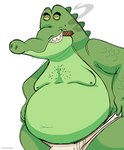 anthro belly big_belly briefs bulge cigar clothing drugs green_body green_scales male moobs nipples overweight overweight_male scales simple_background smoking solo tighty_whities underwear white_briefs white_clothing white_underwear slushiedoggie robot_dreams ed_(robot_dreams) alligator alligatorid crocodilian reptile scalie 2024 hi_res