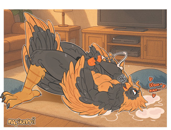 anthro bodily_fluids cum erection feathers feet genital_fluids genitals male masturbation nude penile penile_masturbation penis solo magikarpii ych_(character) avian bird adobe_photoshop_(artwork) digital_media_(artwork) hi_res