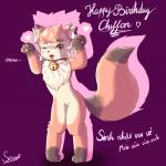 anthro bell birthday blush female fur heart_symbol one_eye_closed paws purple_background simple_background smile solo text wink senz chiffon nia_(senz) mammal 1:1 2016 absurd_res hi_res