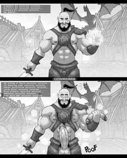 abs balls beard big_penis black_bars facial_hair genitals huge_penis male melee_weapon muscular muscular_humanoid muscular_male nipples pecs penis sword text vein veiny_muscles weapon lovkuma bethesda_game_studios microsoft mythology skyrim the_elder_scrolls dragon humanoid mythological_creature mythological_scalie orc scalie english_text hi_res letterbox monochrome