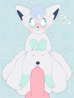 animal_genitalia animal_penis animal_vulva bedding bedding_background bodily_fluids canine_genitalia canine_penis canine_vulva confusion curious female feral fluffy fluffy_tail fur genital_fluids genitals glistening glistening_eyes innocent_expression leg_markings looking_at_viewer lying markings multi_nipple multi_tail nipples on_back open_mouth paws penis precum presenting presenting_vulva socks_(marking) solo tail vulva white_body white_fur 81yffulfmm nintendo pokemon alolan_form alolan_vulpix generation_7_pokemon pokemon_(species) regional_form_(pokemon) 3:4 hi_res