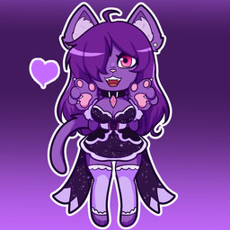 anthro breasts chibi cleavage clothed clothing collar dress ear_piercing female hair legwear magical_girl_outfit paws piercing purple_hair simple_background solo stockings tail silververity vtuber nova-aurora domestic_cat felid feline felis mammal 1:1